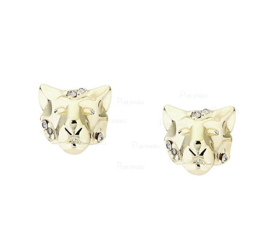 14K Gold 0.08 Ct. Diamond Leopard Shape Studs Earrings Fine Jewelry