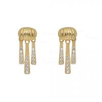 14K Gold 0.15 Ct. Diamond Three Bar Dangle Bridal Earrings Fine Jewelry