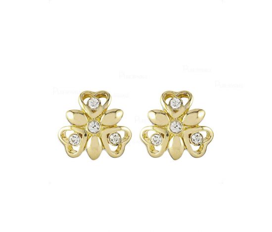 14K Gold 0.20 Ct. Diamond Hearts Design Studs Earrings Fine Jewelry