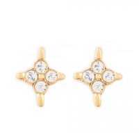 14K Gold 0.24 Ct. Diamond Crystal Star Design Stud Earrings Fine Jewelry