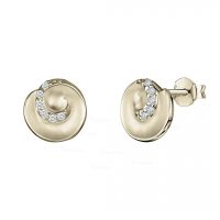 14K Gold 0.06 Ct. Diamond Round Swirl Design Studs Earrings Fine Jewelry