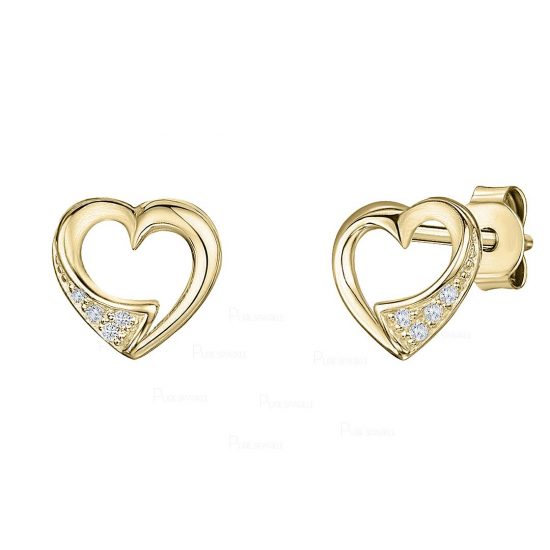 14K Gold 0.04 Ct. Diamond Minimal Heart Shape Stud Earrings Fine Jewelry