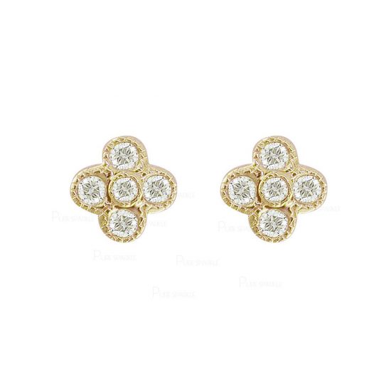 14K Gold 0.24 Ct. Diamond Milgrain Floral Studs Earrings Fine Jewelry