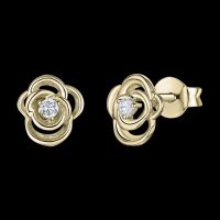 14K Gold 0.05 Ct. Diamond Mini Floral Studs Earrings Fine Jewelry