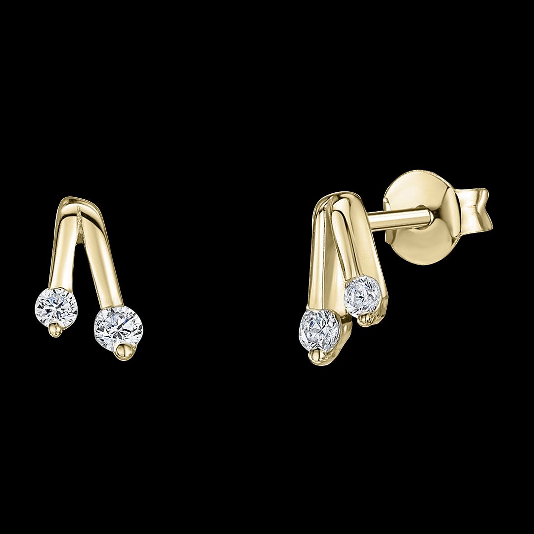 14K Gold 0.08 Ct. Diamond Minimalist Studs Earrings Fine Jewelry