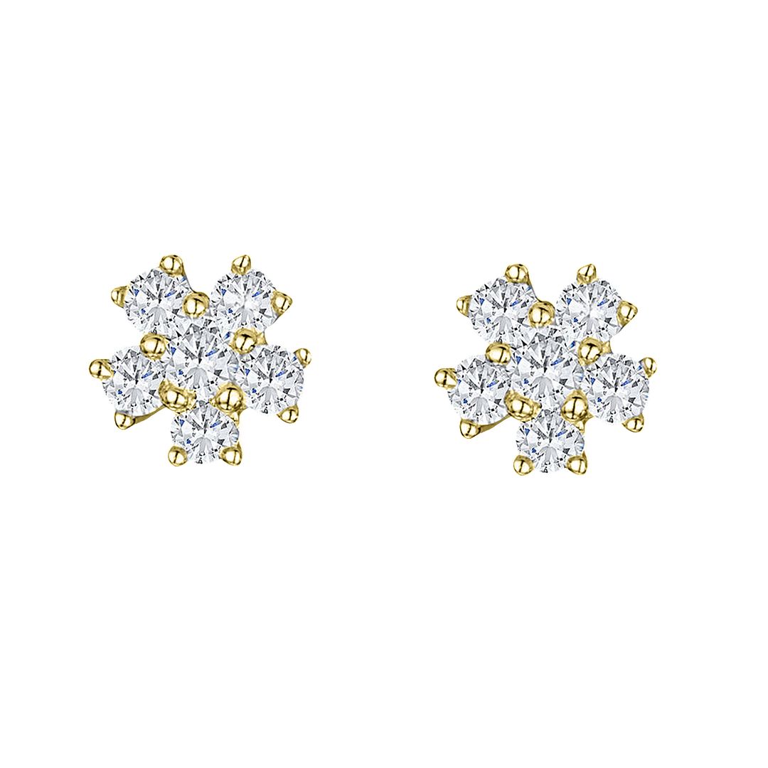 14K Gold 0.32 Ct. Diamond Flower Shape Cluster Stud Earring Fine Jewelry