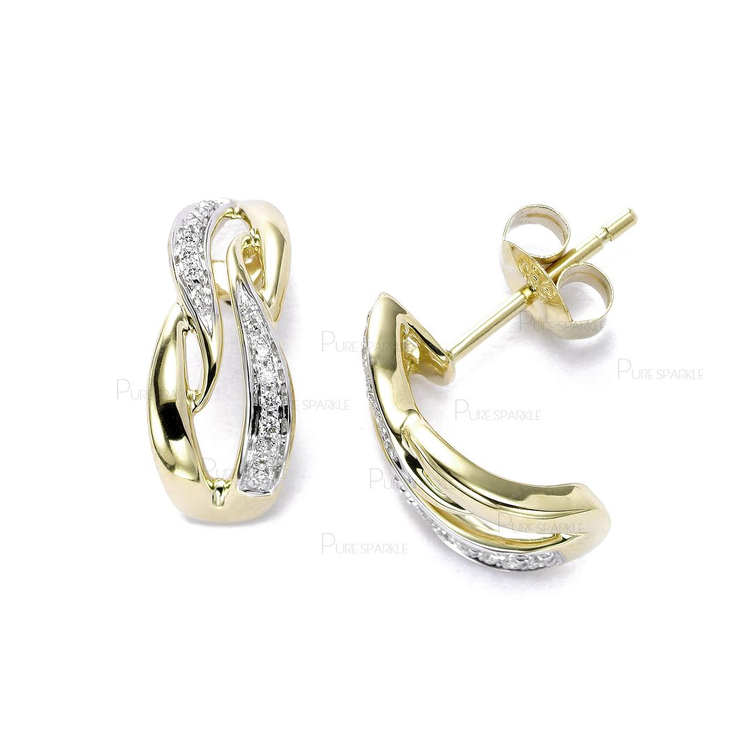 14k Gold 0.11 Ct. Diamond Minimalist Curved Studs Earrings Fine Jewelry
