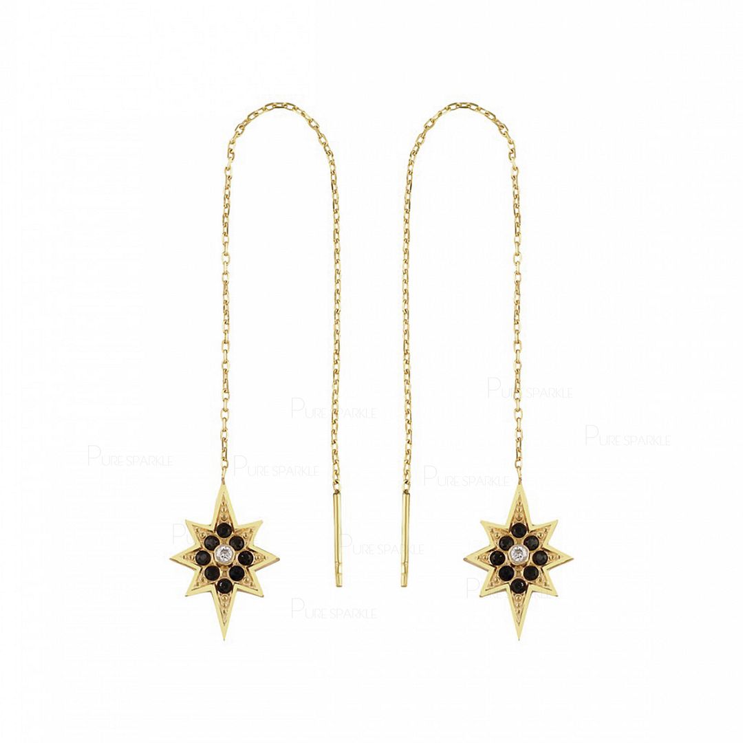 14K Gold 0.20 Ct. White And Black Diamond Starburst Threader Earrings