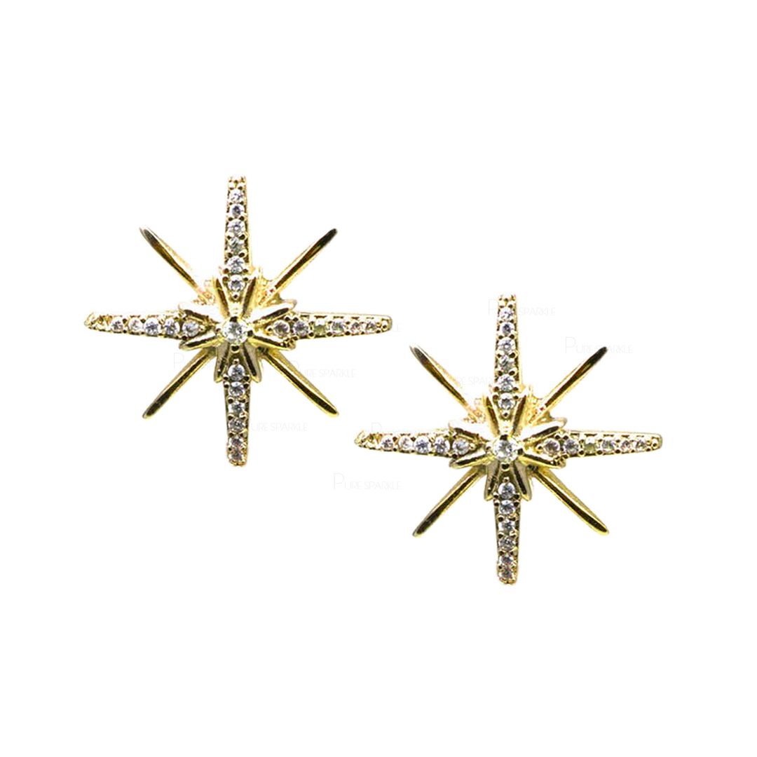 14K Gold 0.21 Ct. Diamond Starburst Design Studs Earrings Fine Jewelry