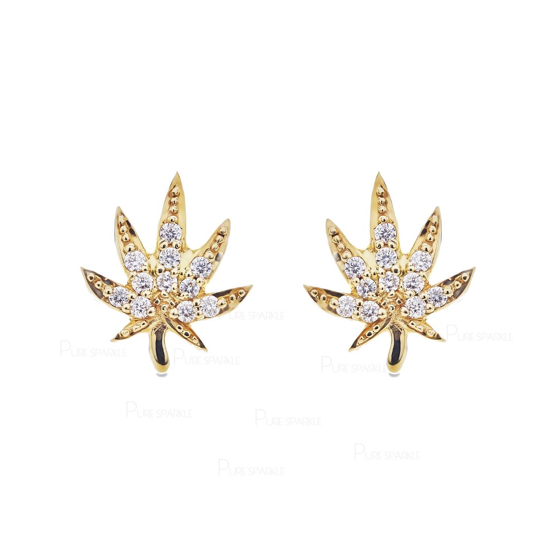 14K Gold 0.11 Ct. Diamond Snowflake Design Studs Earrings Fine Jewelry