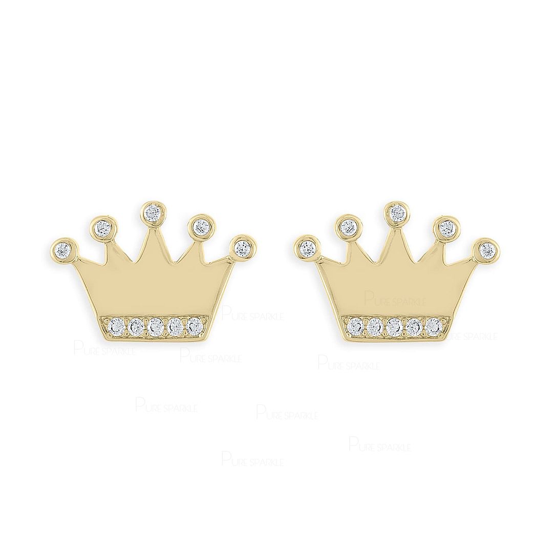 14K Gold 0.15 Ct. Diamond Crown Minimalist Studs Earrings Fine Jewelry