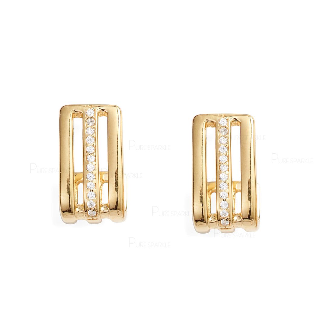 14K Gold 0.12 Ct. Diamond Triple Bar Huggie Earrings Fine Jewelry