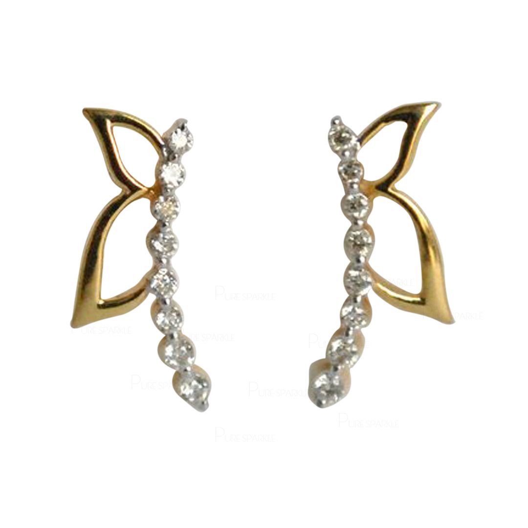 14K Gold 0.20 Ct. Diamond Butterfly Wing Studs Earrings Fine Jewelry