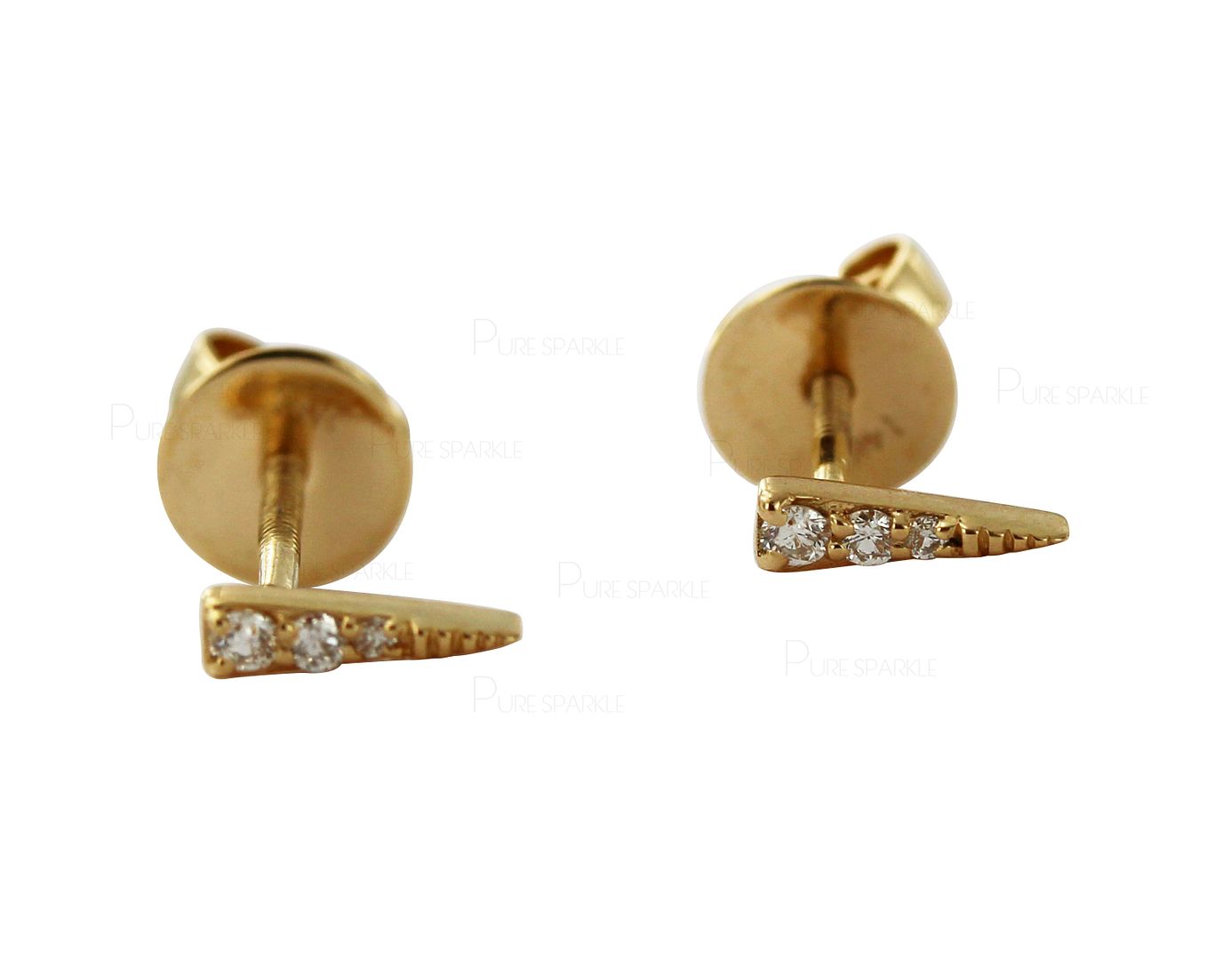 14K Gold 0.06 Ct. Three Diamond Arrow Studs Earrings Fine Jewelry