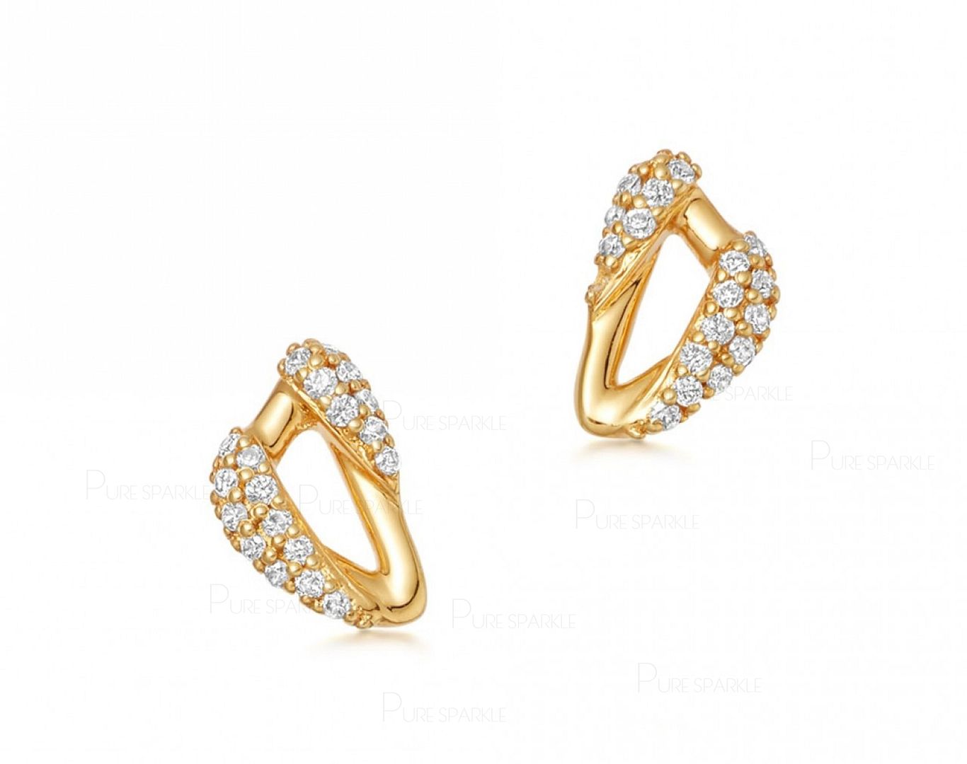 14K Gold 0.20 Ct. Diamond Sail Design Minimalist Earrings Fine Jewelry