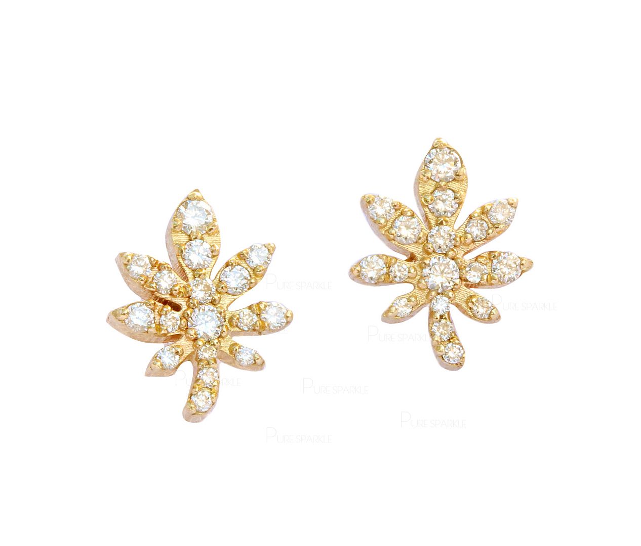 14K Gold 0.35 Ct. Diamond Leaf Design Studs Earrings Fine Jewelry