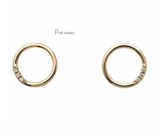 14K Gold 0.03 Ct. Diamond 10 mm Circle Studs Earrings Fine Jewelry