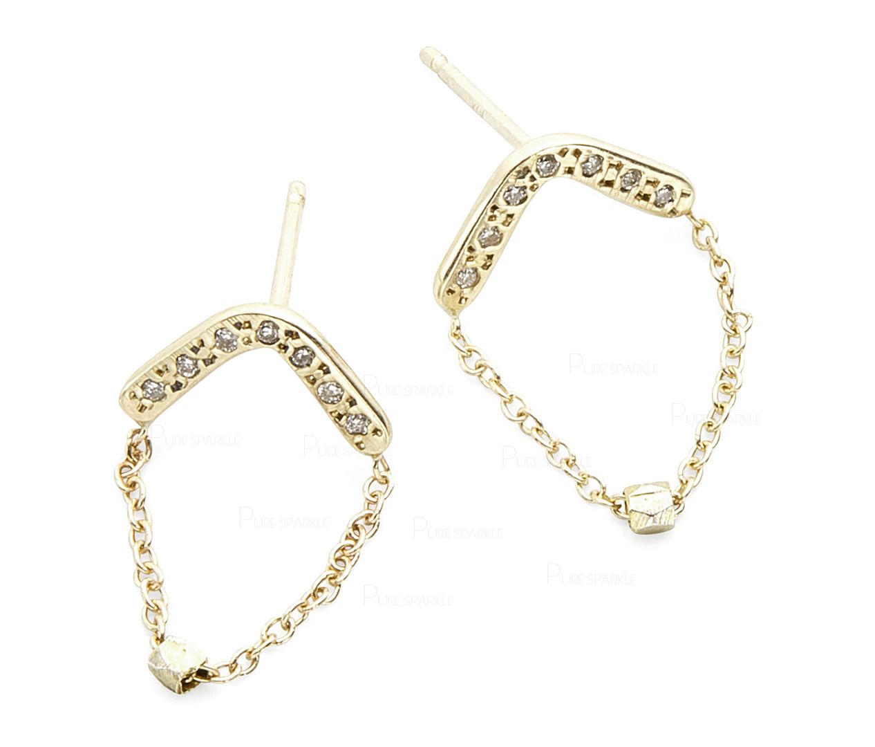 14K Gold 0.13 Ct. Diamond Minimalist Chain Earrings Fine Jewelry