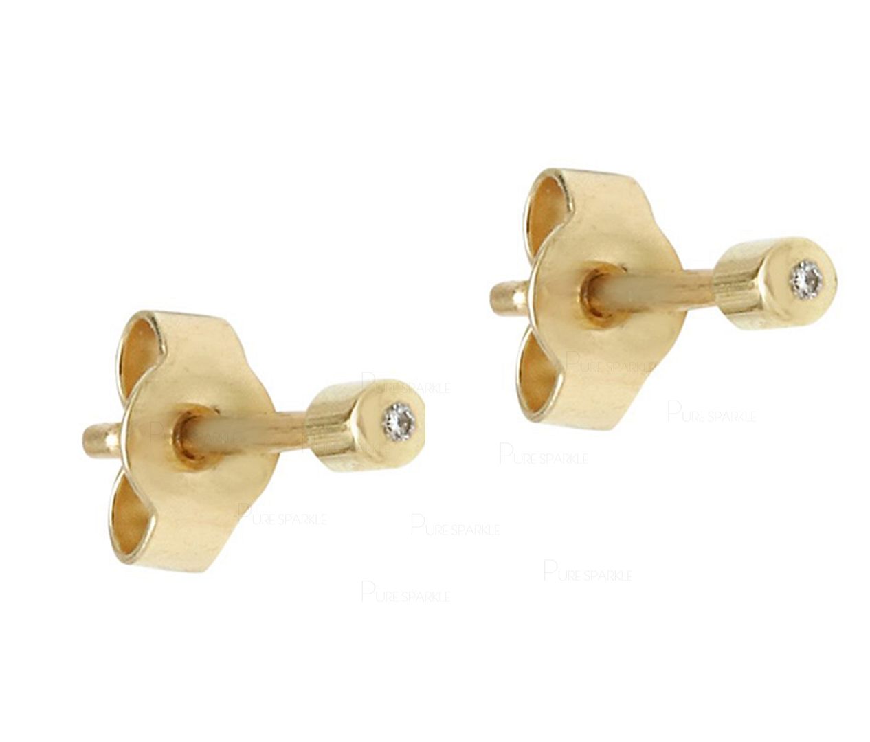 14K Gold 0.03 Ct. Diamond Tube Design Studs Earrings Fine Jewelry