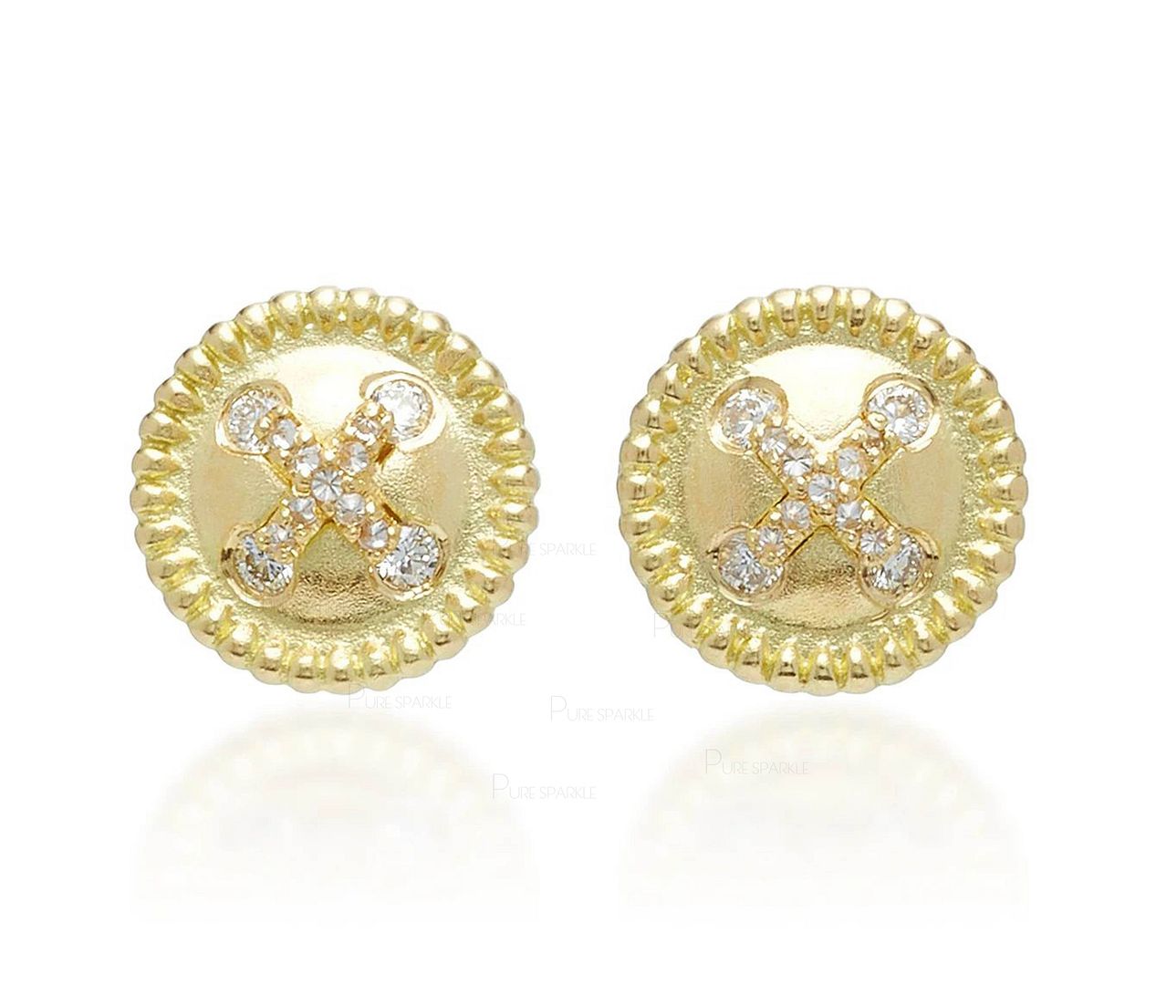 14K Gold 0.24 Ct. Diamond Classic Button Design Earrings Fine Jewelry