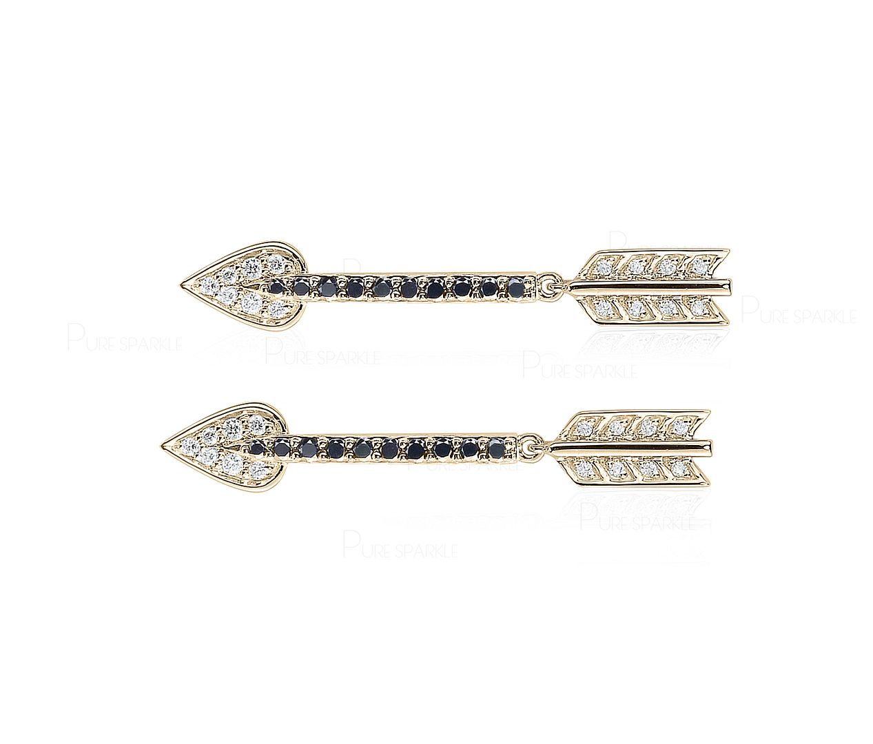 14K Gold 0.35 Ct. White-Black Diamond Long Arrow Earrings Fine Jewelry
