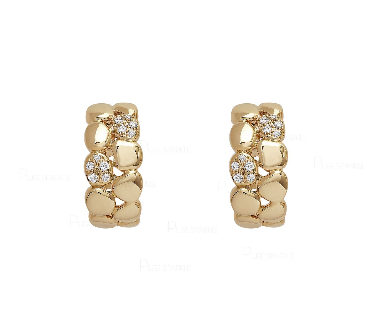 14K Gold 0.20 Ct. Diamond Unique Hoop Earrings Fine Jewelry
