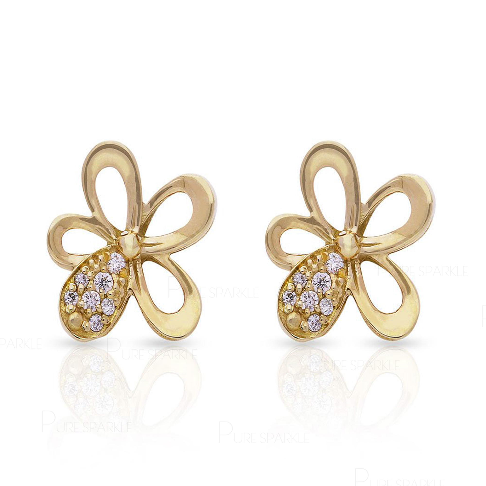 14K Gold 0.18 Ct. Diamond Daisy Petal Studs Earrings Fine Jewelry