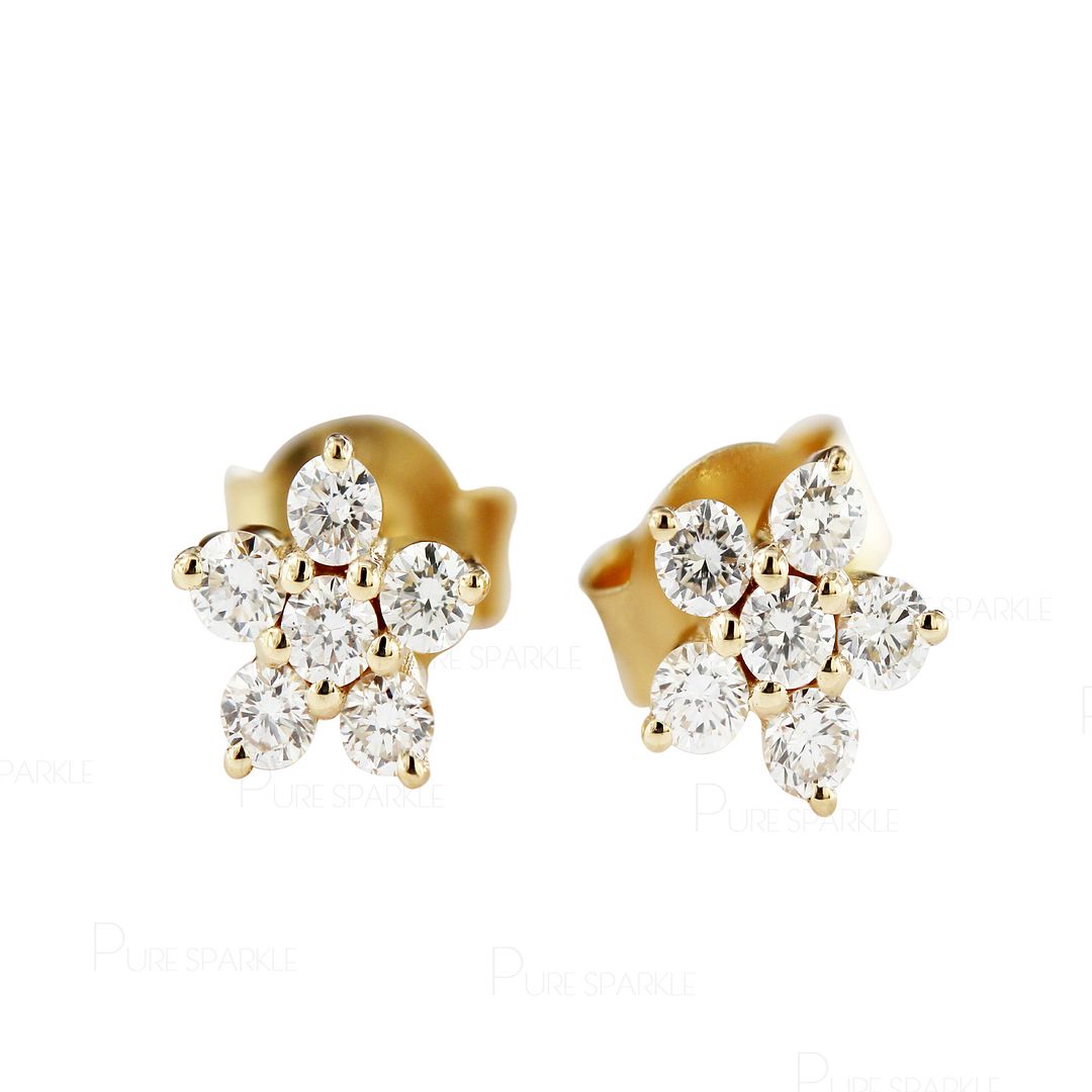 14K Gold 0.42 Ct. Diamond Flower Shape Wedding Earrings Fine Jewelry