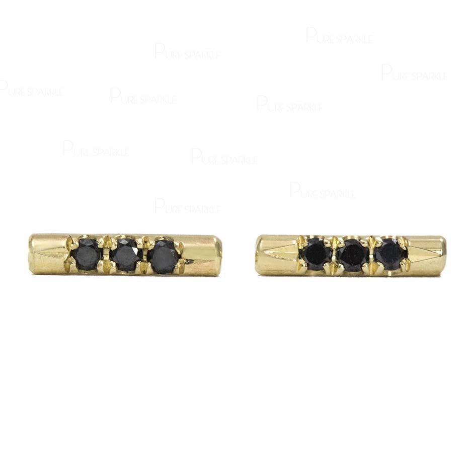 14K Gold 0.06 Ct. Three Black Diamond Tiny Bar Studs Earrings Jewelry