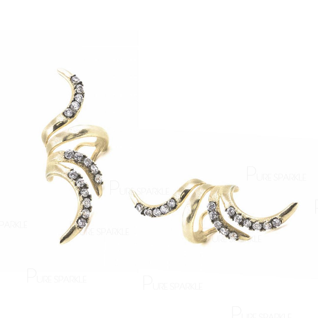 14K Gold 0.30 Ct. Diamond Snake Non Pierced Ear Cuff Earrings Jewelry