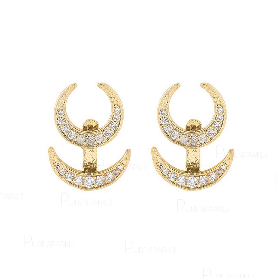 14K Gold 0.50 Ct. Diamond Horn Design Jacket Earrings Fine Jewelry