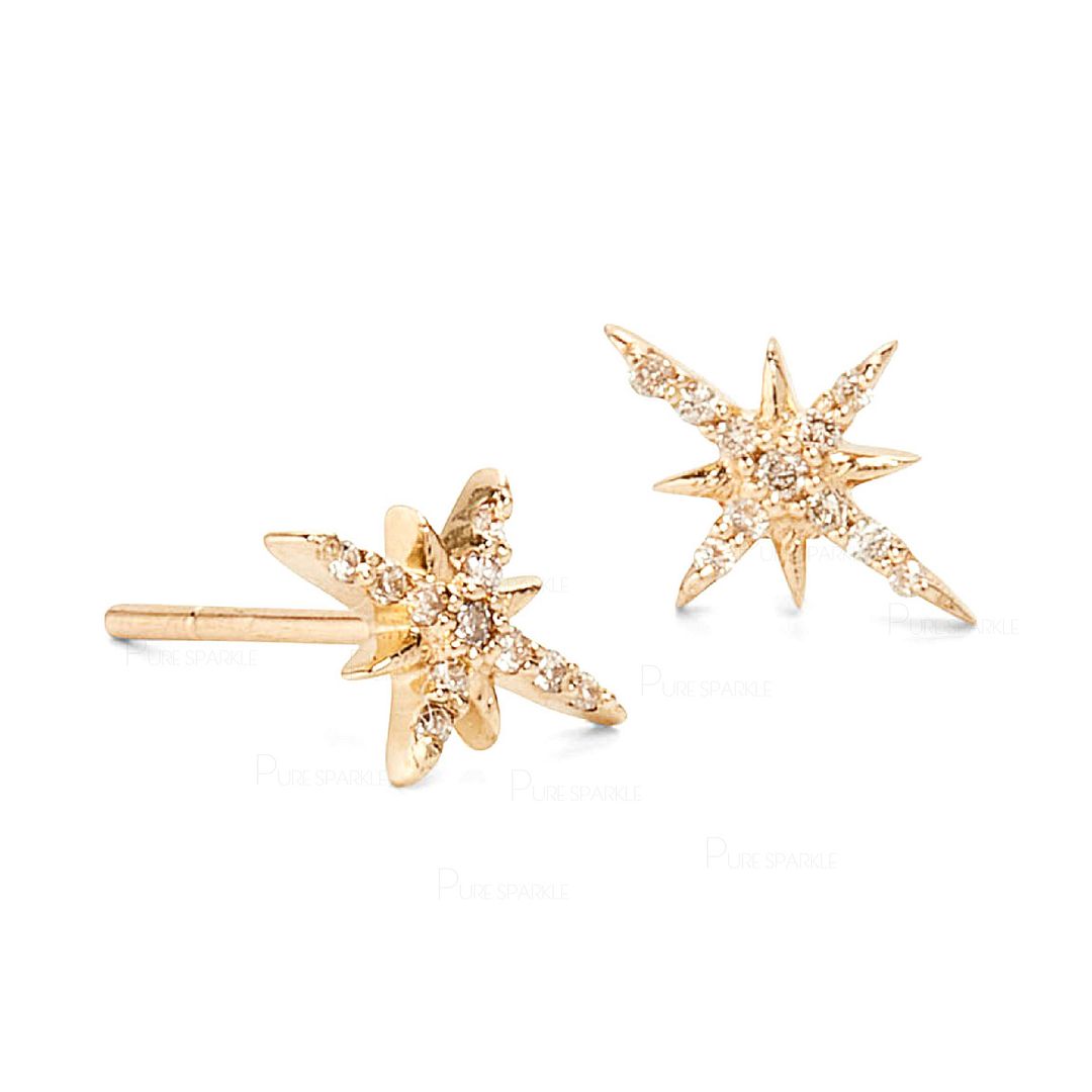 14K Gold 0.26 Ct. Diamond Starburst Studs Earrings Jewelry Gift For Her