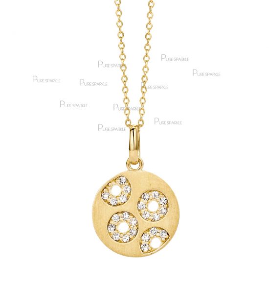 14K Gold 0.21 Ct. Diamond Round Charm Pendant Necklace Fine Jewelry
