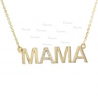 14K Gold 0.10 Ct. Diamond MAMA Charm Pendant Necklace Fine Jewelry