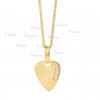 14K Gold 0.05 Ct. Diamond Musical Heart Charm Pendant Necklace Jewelry