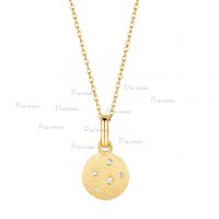 14K Gold 0.07 Ct. Diamond Round Charm Birthday Gift Pendnat Necklace
