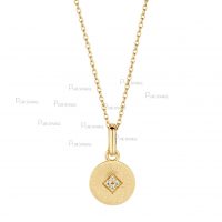 14K Gold 0.07 Ct. Diamond Round Geometrical Pendnat Necklace Jewelry