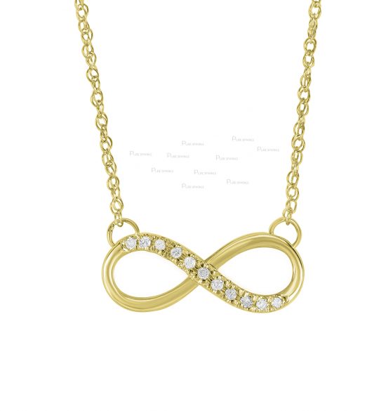 14K Gold 0.10 Ct. Diamond Infinity Knot Wedding Necklace Fine Jewelry