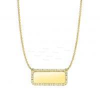 14K Gold 0.13 Ct. Diamond Rectangle Pendant Necklace Fine Jewelry