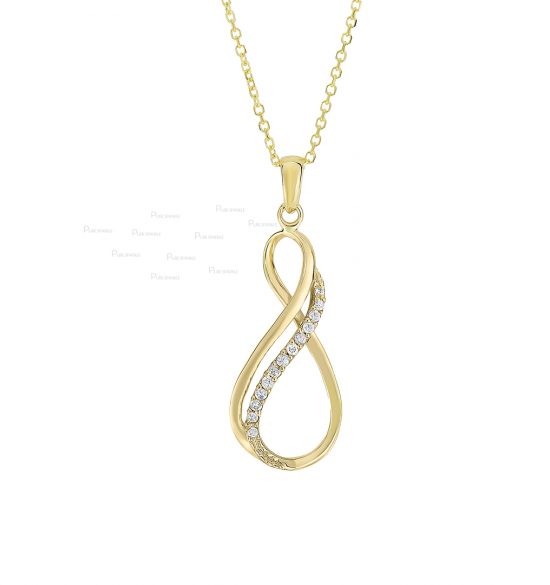 14K Gold 0.06 Ct. Diamond Infinity Knot Pendant Necklace Fine Jewelry