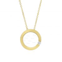 14K Gold 0.03 Ct. Diamond 10 mm Open Circle Pendant Necklace Fine Jewelry