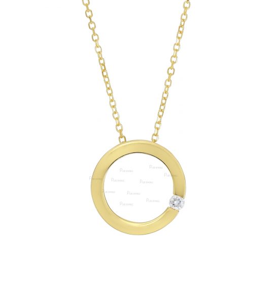 14K Gold 0.03 Ct. Diamond 10 mm Open Circle Pendant Necklace Fine Jewelry