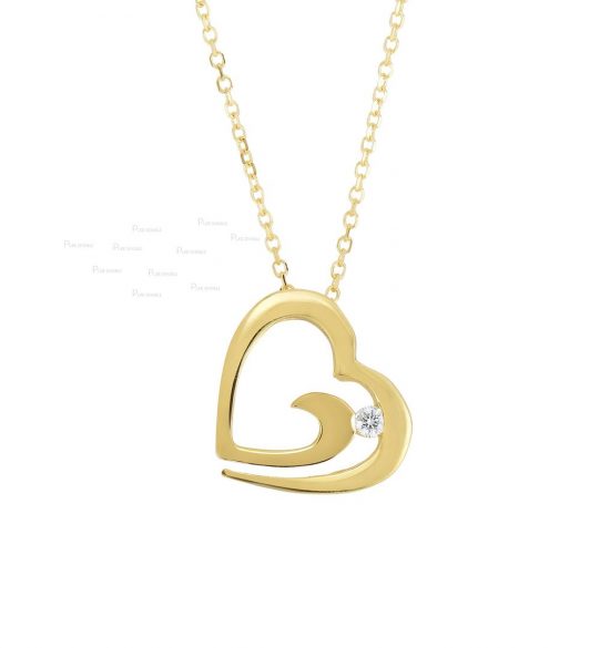 14K Gold 0.03 Ct. Diamond Teardrop Heart Anniversary Pendant Necklace
