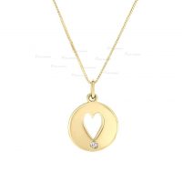 14K Gold 0.02 Ct. Diamond Love Heart In Circle Pendant Necklace