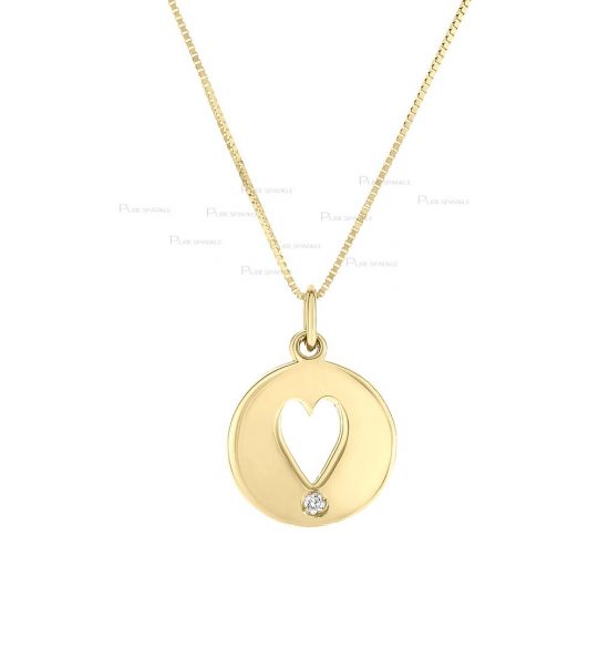 14K Gold 0.02 Ct. Diamond Love Heart In Circle Pendant Necklace