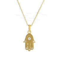 14K Gold 0.05 Ct. Diamond Hamsa Pendant Necklace Christmas Fine Jewelry