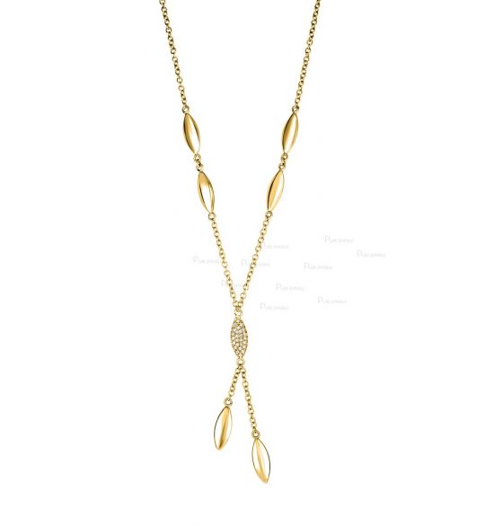 14K Gold 0.13 Ct. Diamonds Puff Marquise Element Necklace Fine Jewelry