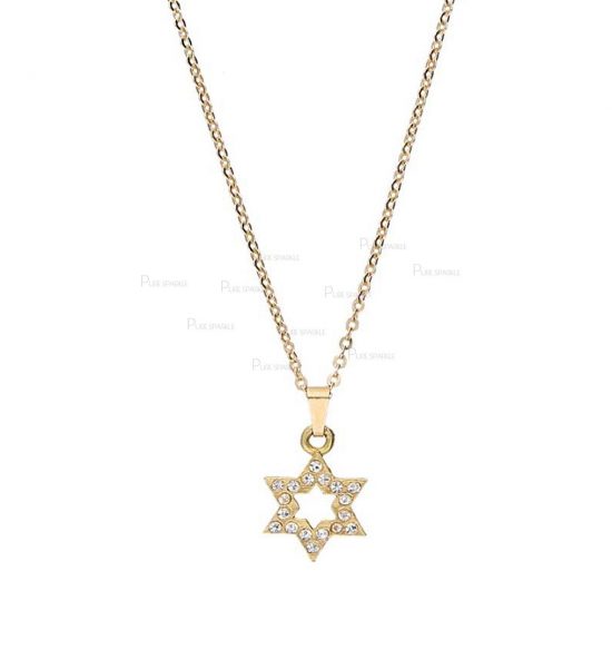 14K Gold 0.09 Ct. Diamond Star Charm Pendant Necklace Fine Jewelry