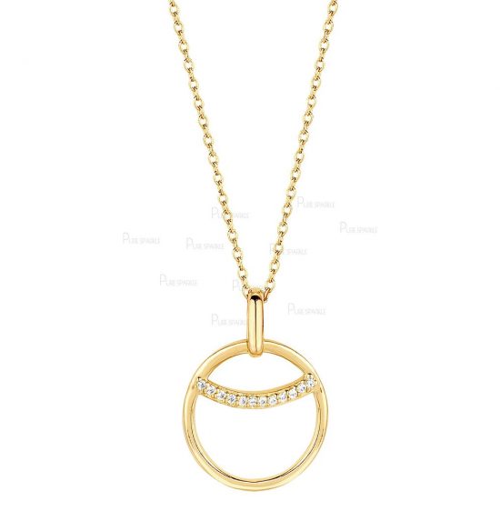 14K Gold 0.08 Ct. Diamond Eclipse Charm Pendant Necklace Fine Jewelry