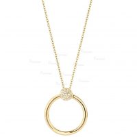 14K Gold 0.12 Ct. Diamond Open Circle Disc Pendant Necklace Fine Jewelry